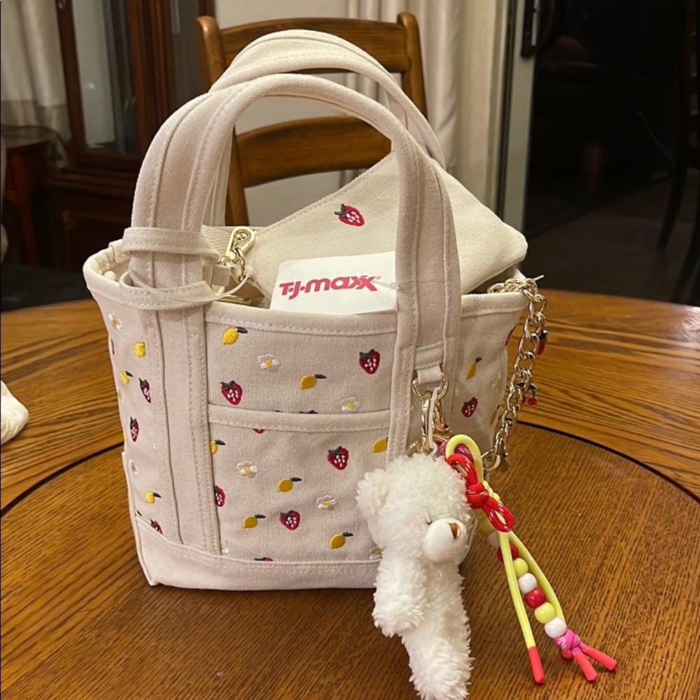 Madden Girl Mini Tote with Strawberries, Lemons, and Daisies with Charms